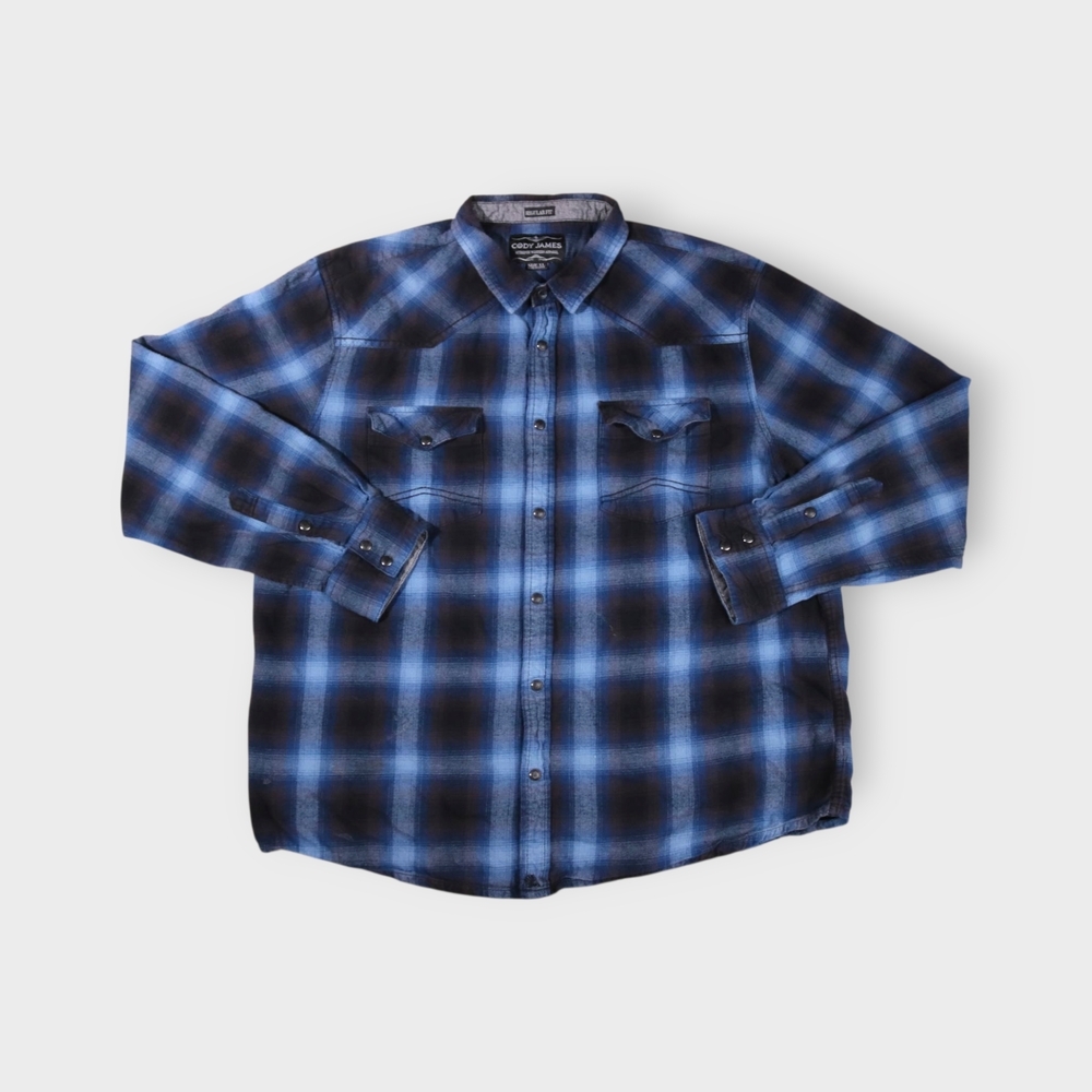 Cody James Men Button Up Shirt XLarge Blue Plaid Flannel Western Pearl Snap - Picture 2 of 14